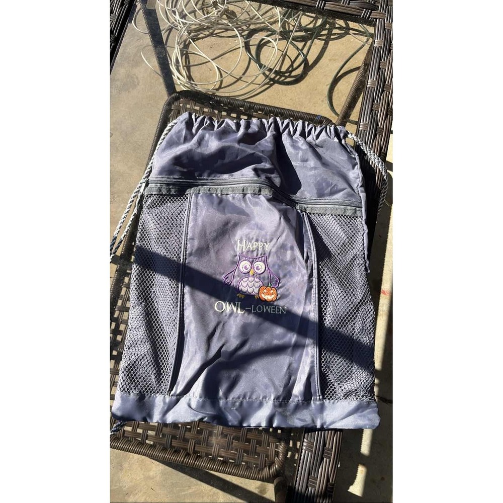 Thirty-One Spirit Collection Grey Owl-loween Drawstring Cinch Sack Backpack Bag